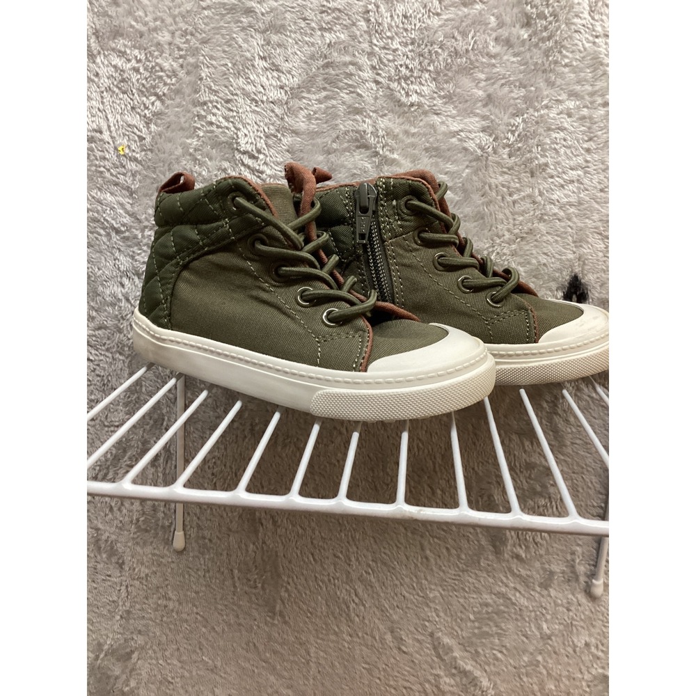 Old Navy Kids Green Canvas High Top Sneakers Side Zip‎ Lace Up Size Toddler 7 - Picture 2 of 7